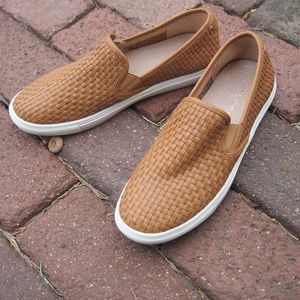 J Slides tan slip on shoes